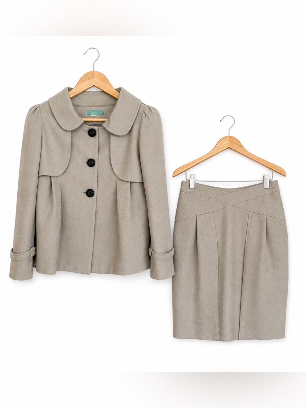 Hoss Intropia Wool Blend Skirt Suit Set Jacket EU 36 US 4 Taupe